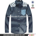 latest 100% cotton light blue dot denim cowboy long sleeve casual shirt for men with one pocket